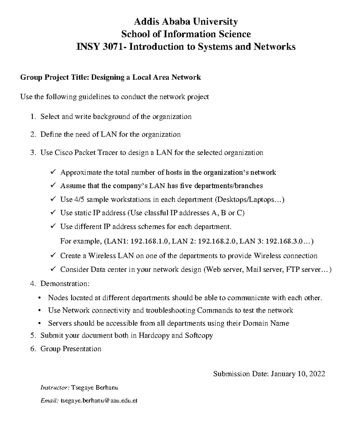 Designing a Local Area Network for INSY 3071 Group Project - Studocu