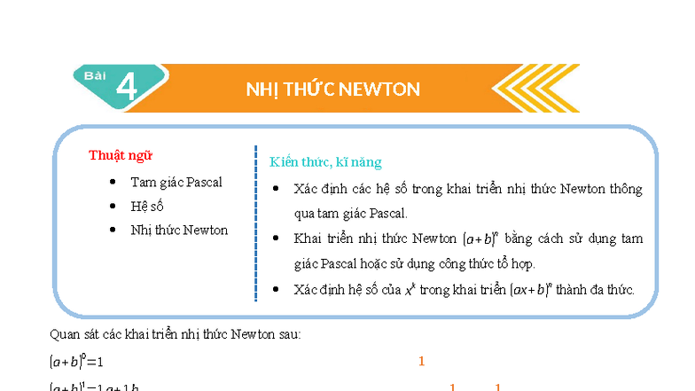 Chương 2 B4: Nhị Thức Newton và Tam Giác Pascal - Studocu
