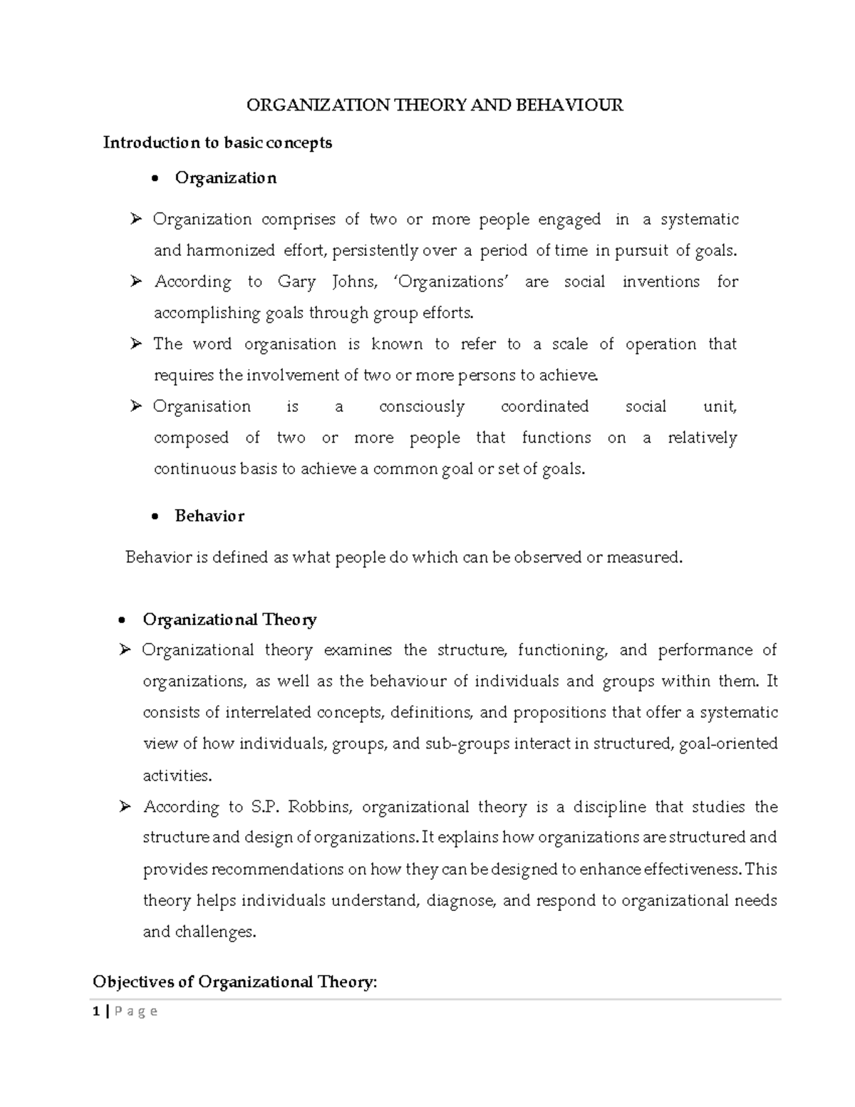 OTB 101: Introduction to Organizational Theory and Behavior - Studocu
