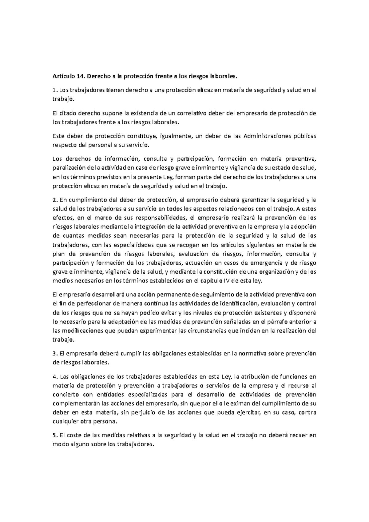 Derecho a la Protección Laboral: Seguridad y Salud en el Trabajo - Studocu