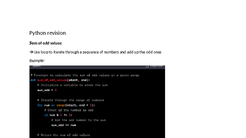 Python Revision: Sum of Odd Values and Loop Concepts (Course Code ...