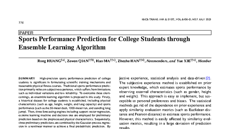 E108 - Sports Performance Prediction for College Students Using ...
