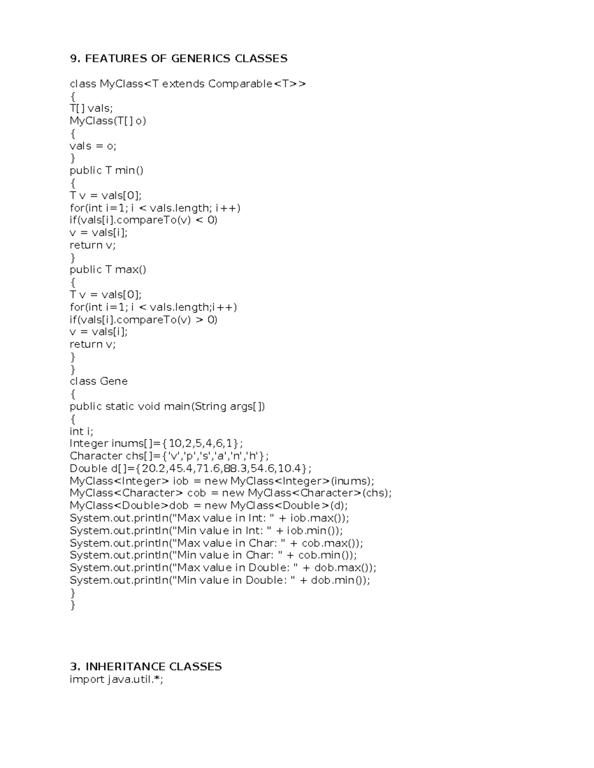 Exe 3 and 9 - LAB EXCERCISE - 9. FEATURES OF GENERICS CLASSES class MyClass
