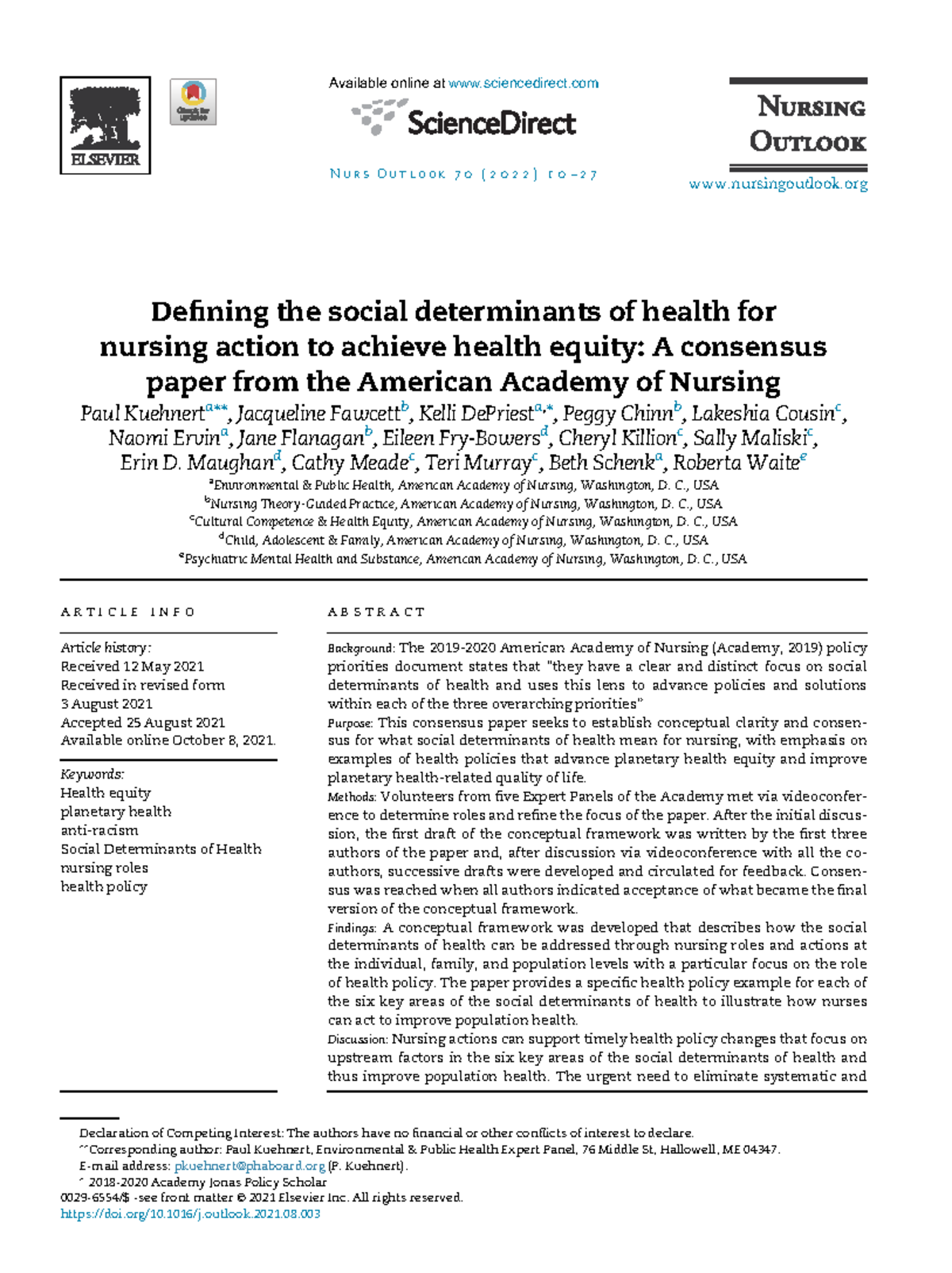 Defining Social Determinants of Health: Nursing Actions for Equity ...