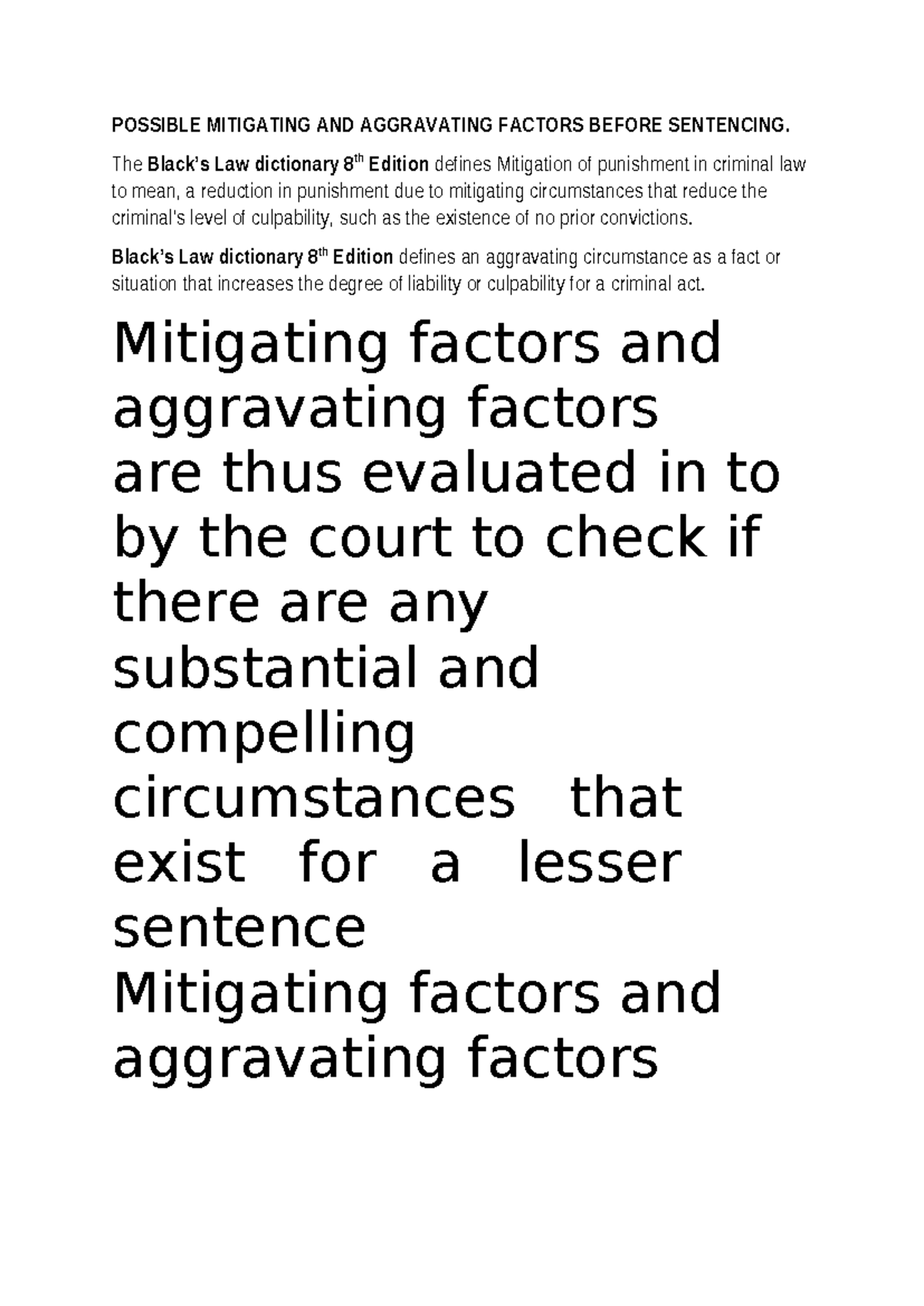 Possible Sentencing Factors: Mitigation & Aggravation Analysis - Studocu