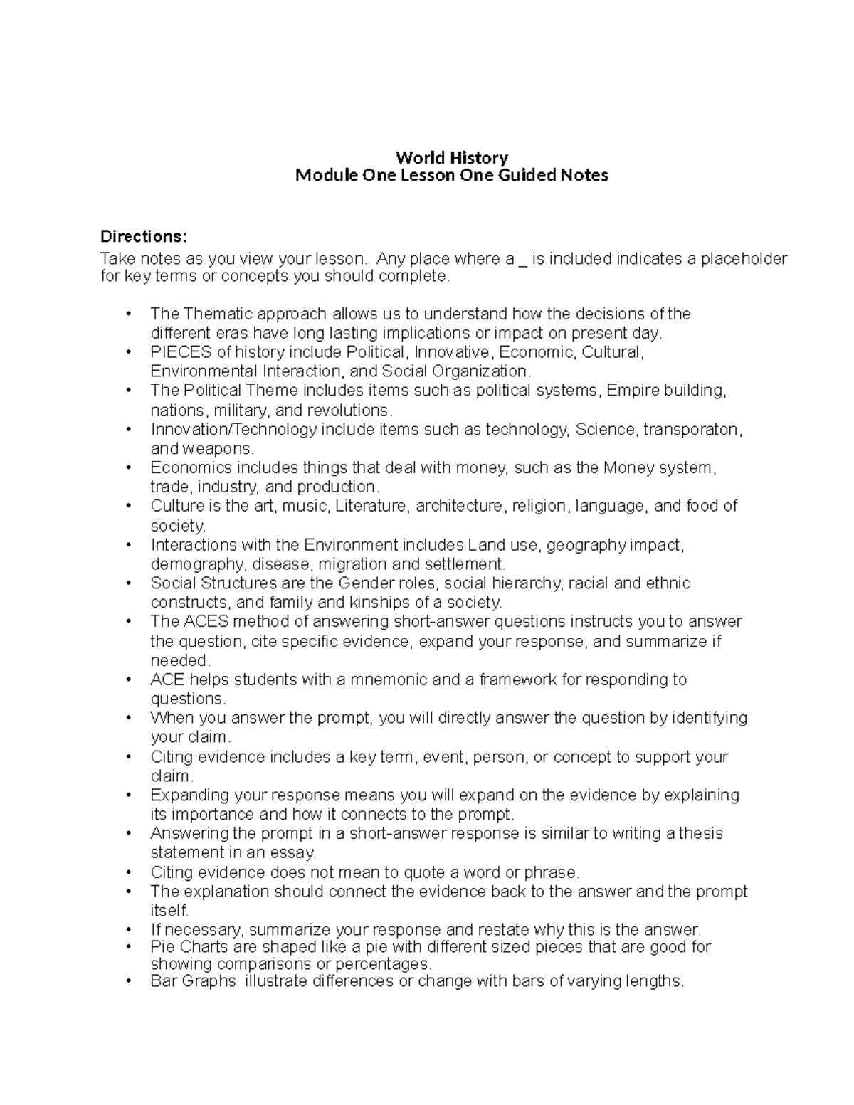 World History - Module 1 Lesson 1 Guided Notes & Key Concepts - Studocu