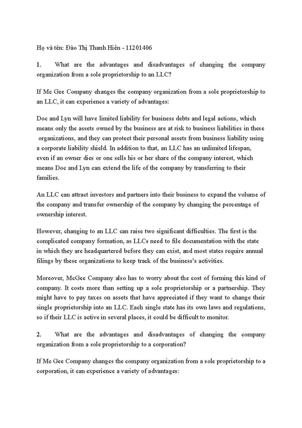 Chapter-1-minicase - Chapter 1 mini case - Họ và tên: Đào Thị Thanh ...