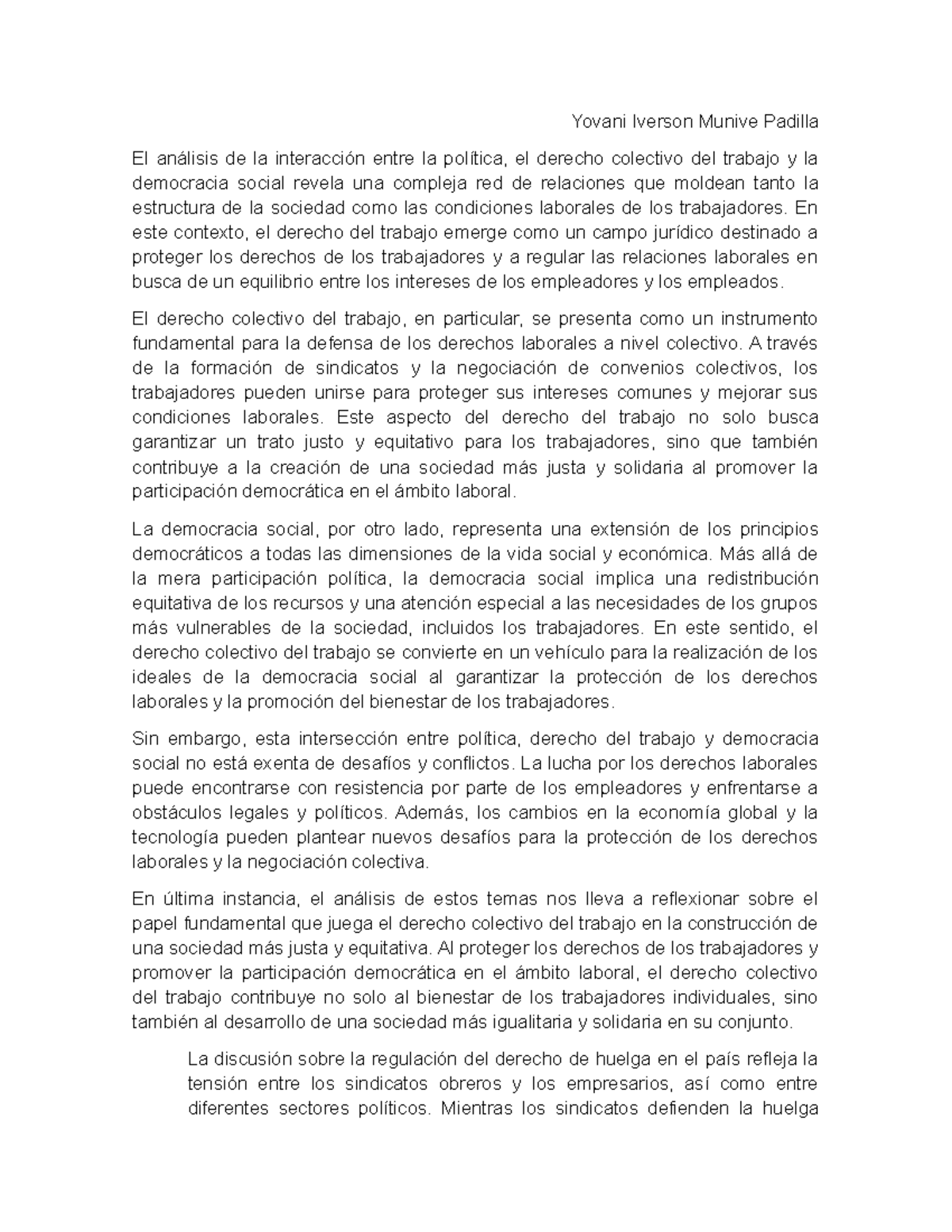 Derecho Colectivo y Democracia Social: Un Análisis Integral - Studocu