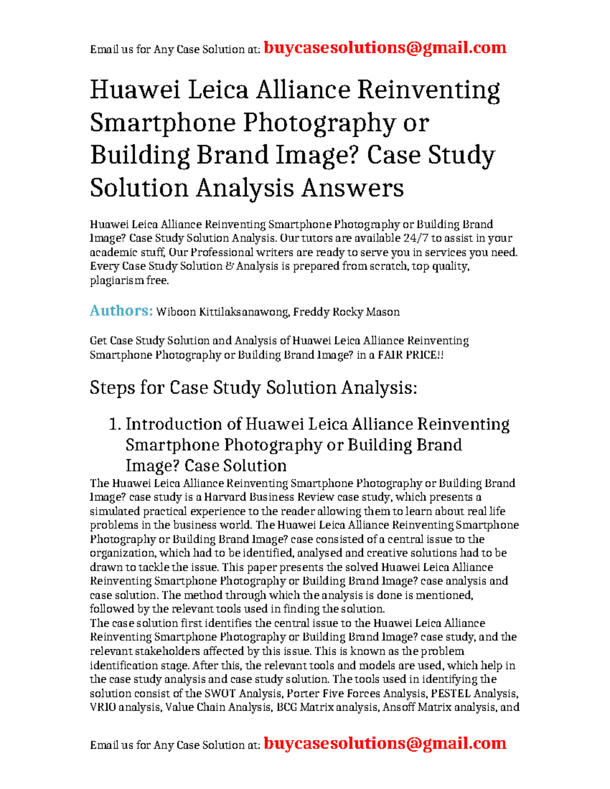 Case Study Solution for Huawei Leica Alliance: Smartphone Photography ...