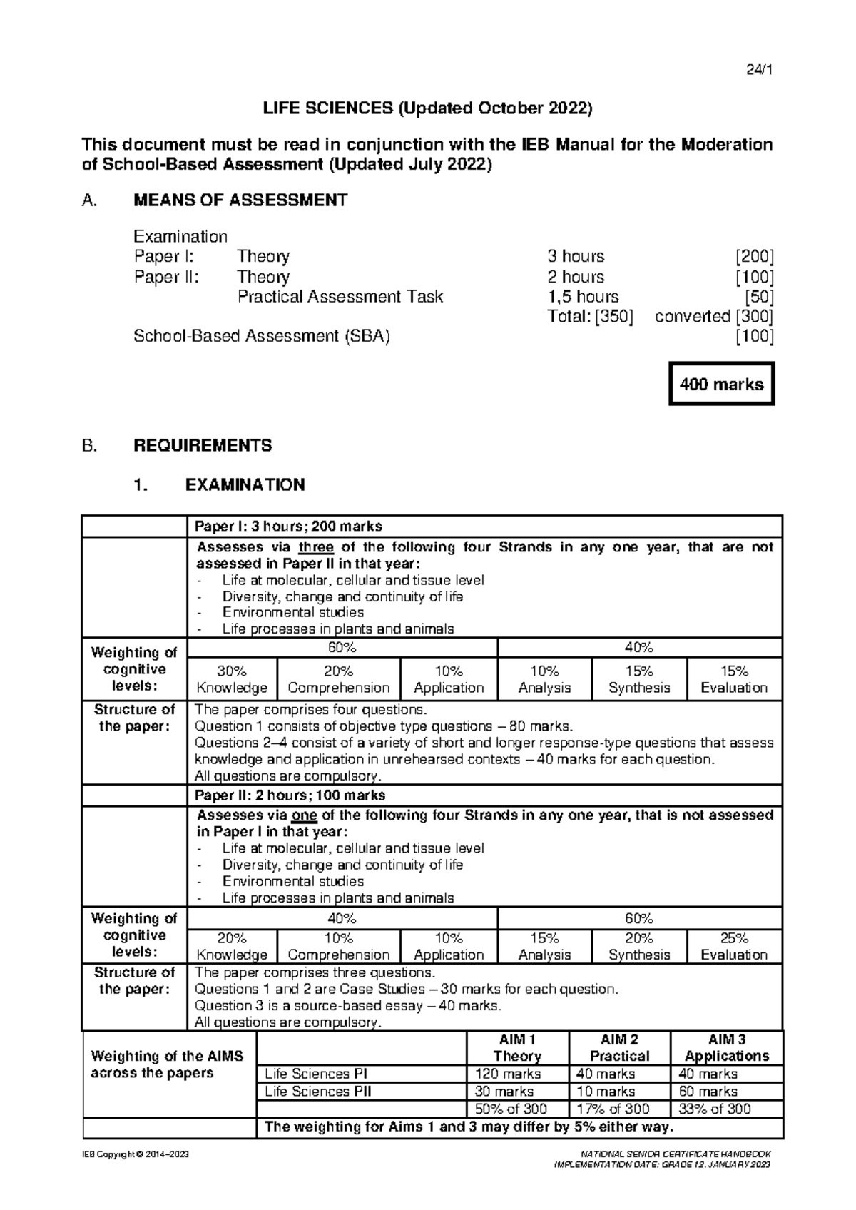 Life sciences sags 2024 assessment structure requirements studocu