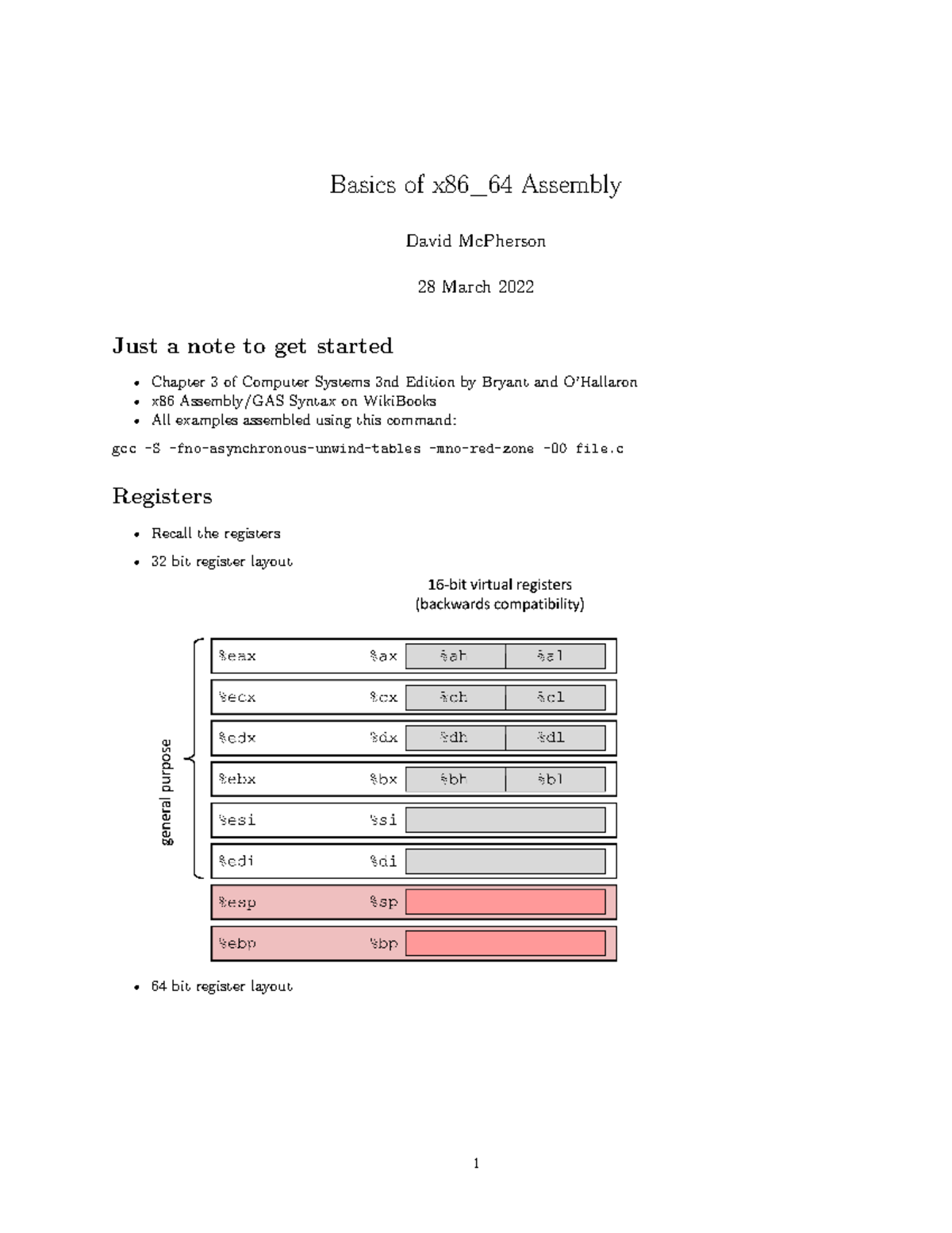 T20 x86 64 Basics - Basics of x86_64 Assembly David McPherson 28 March ...