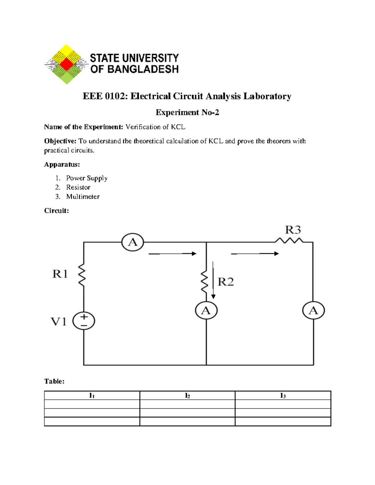 Experiment 2: KCL Verification - EEE 102 Lab Report - Studocu