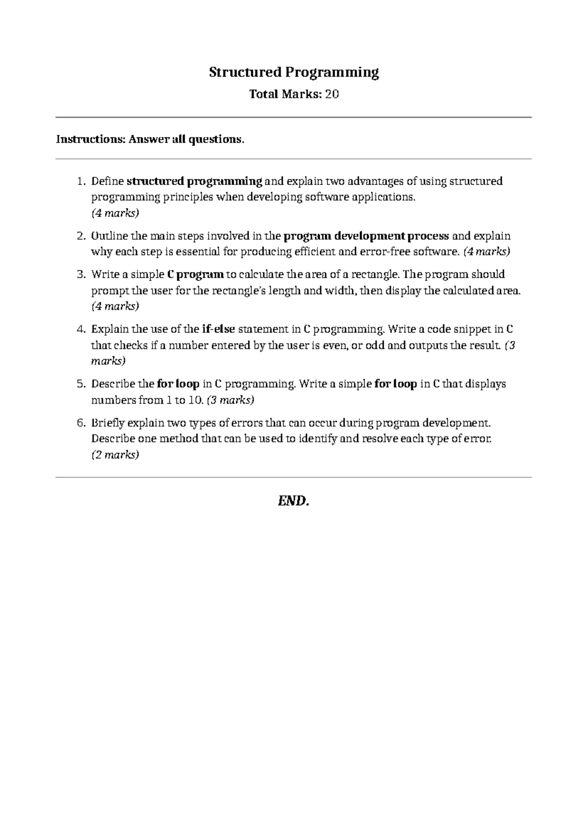Structured Programming II - Structured Programming Total Marks: 20 ...