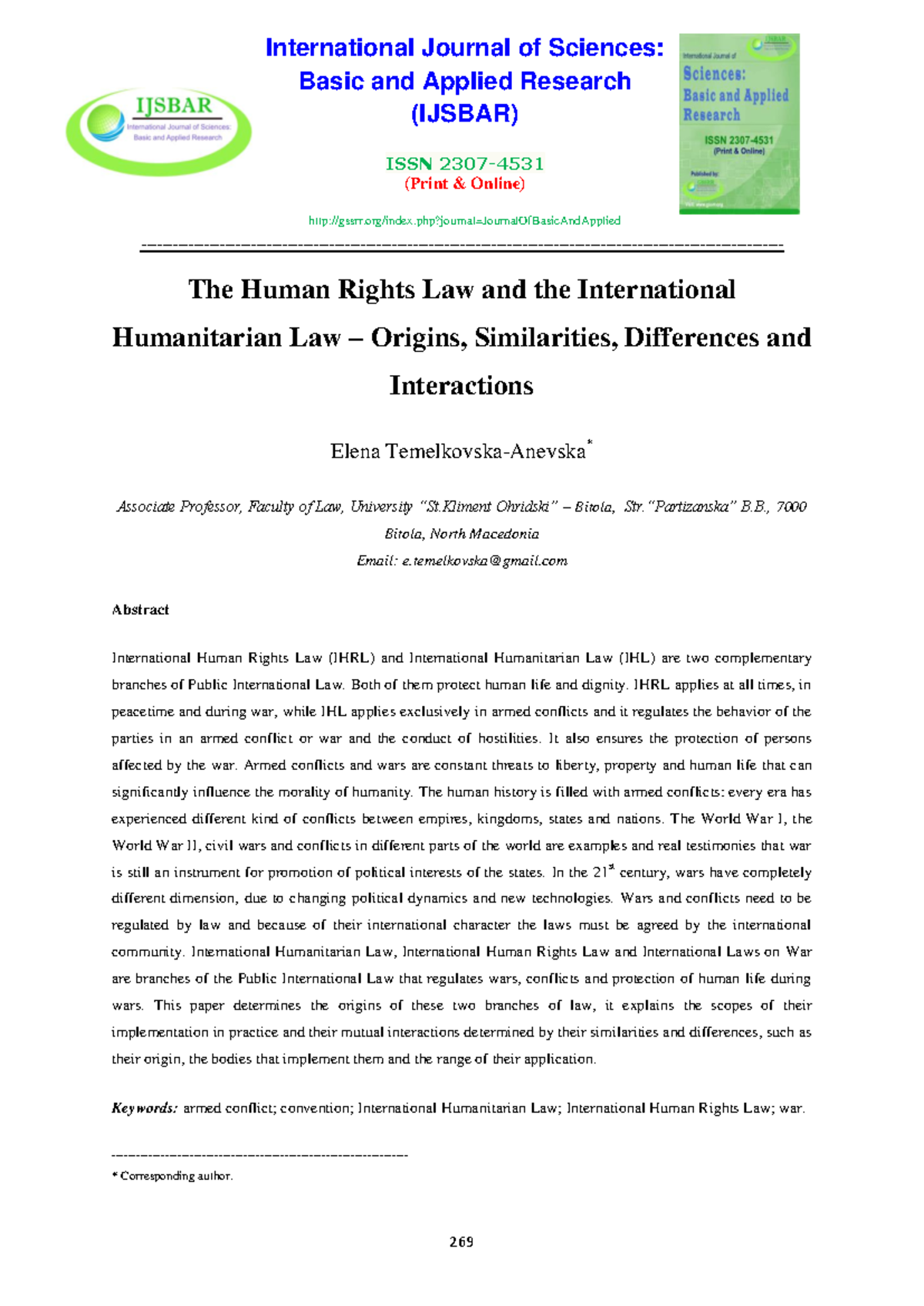 IJSBAR: Exploring the Interactions of Human Rights and Humanitarian Law ...