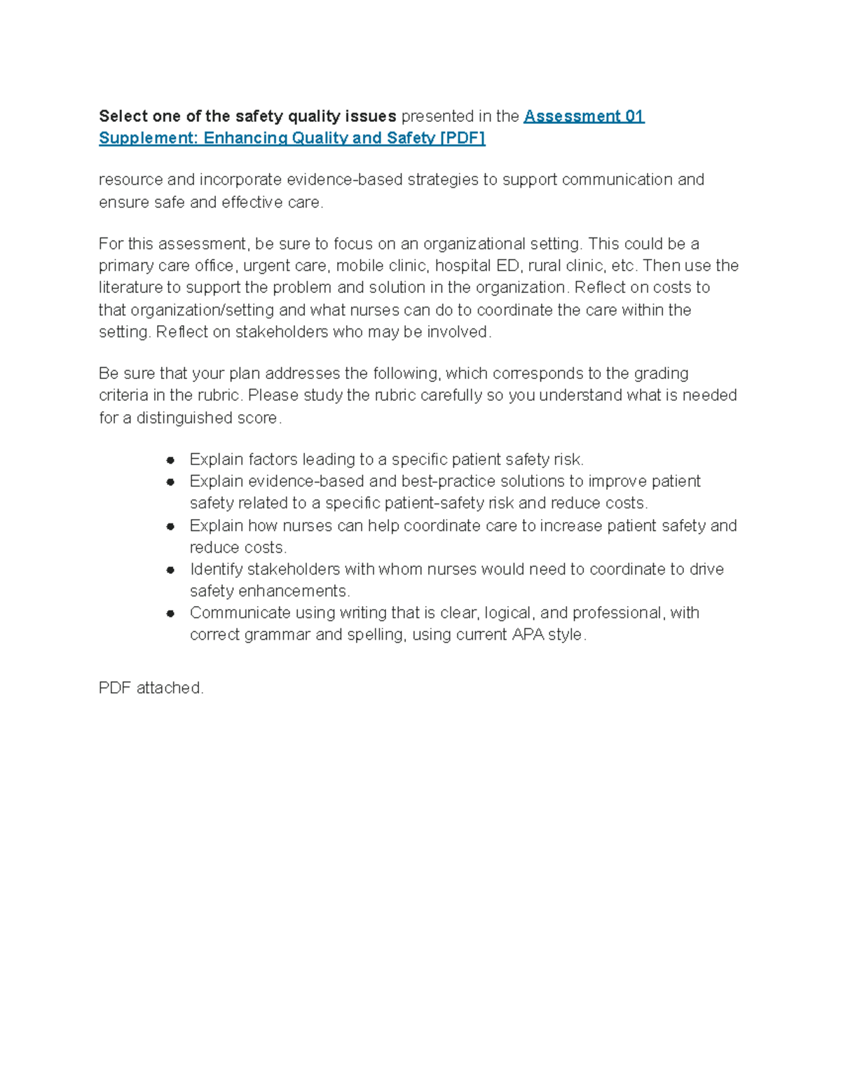 Assessment 01: Enhancing Quality & Safety in Nursing Care Coordination ...