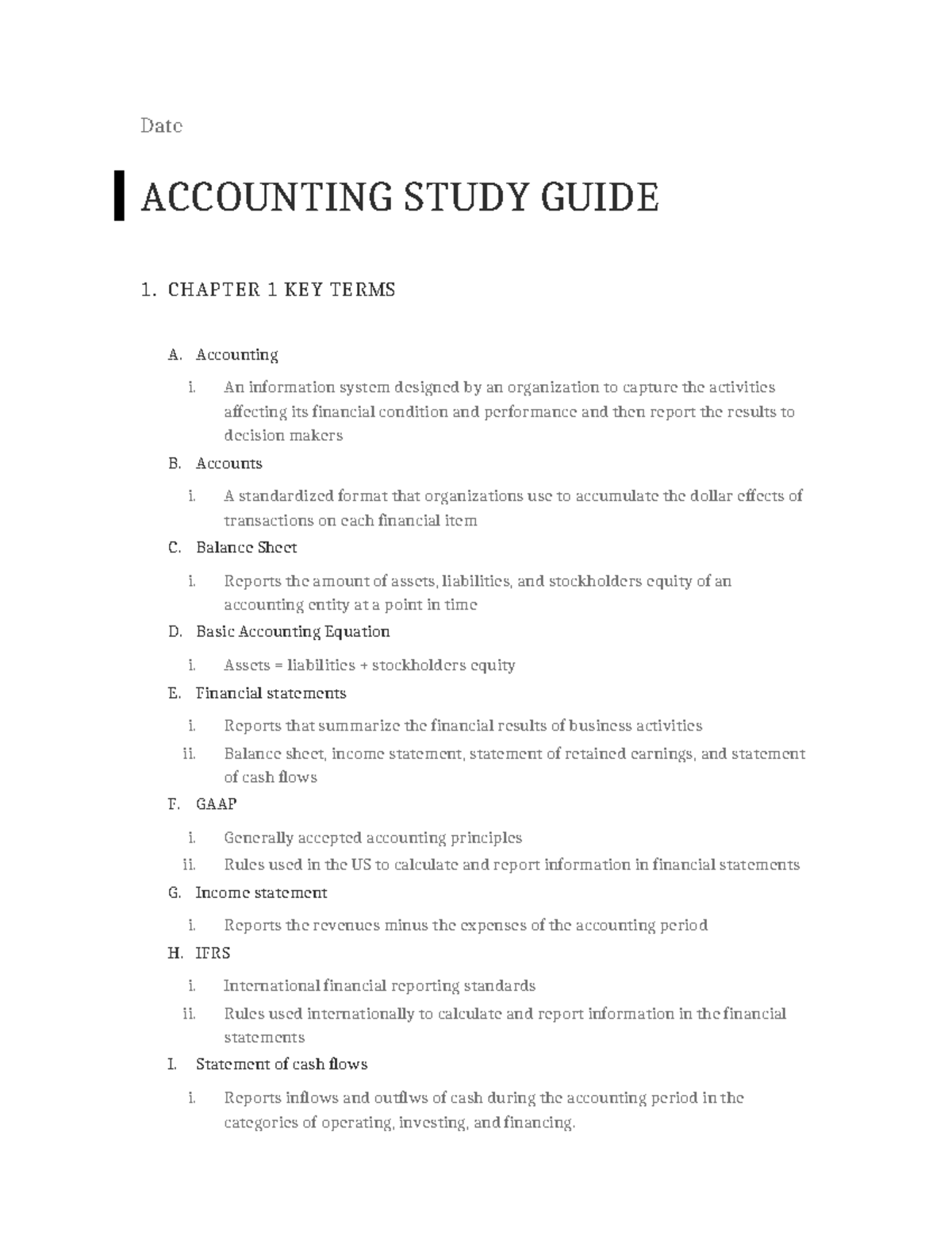 Accounting Study Guide: Key Terms from Chapters 1-4 - Studocu