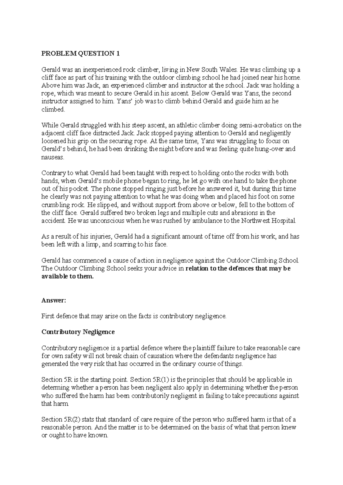 Problem Question Defences - PROBLEM QUESTION 1 Gerald was an ...