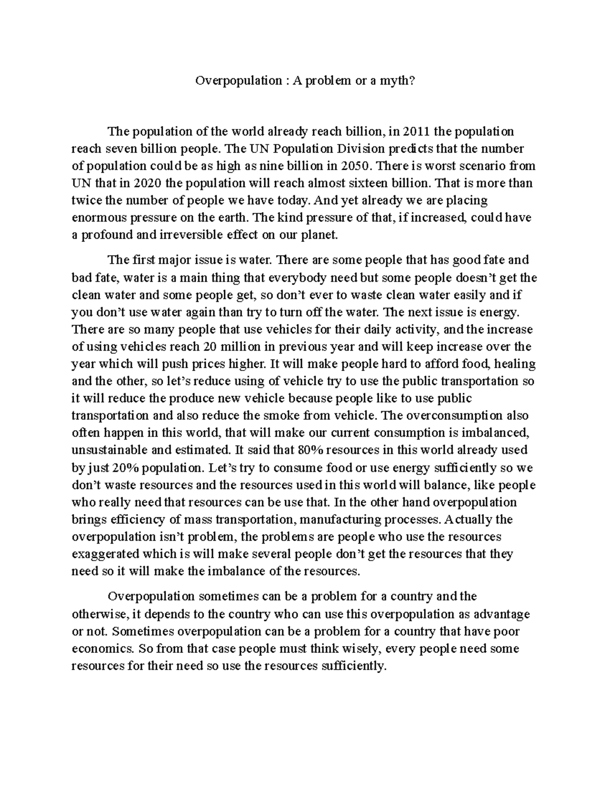 Valdy 00000046886 Persuasive Essay on Overpopulation Issues - Studocu