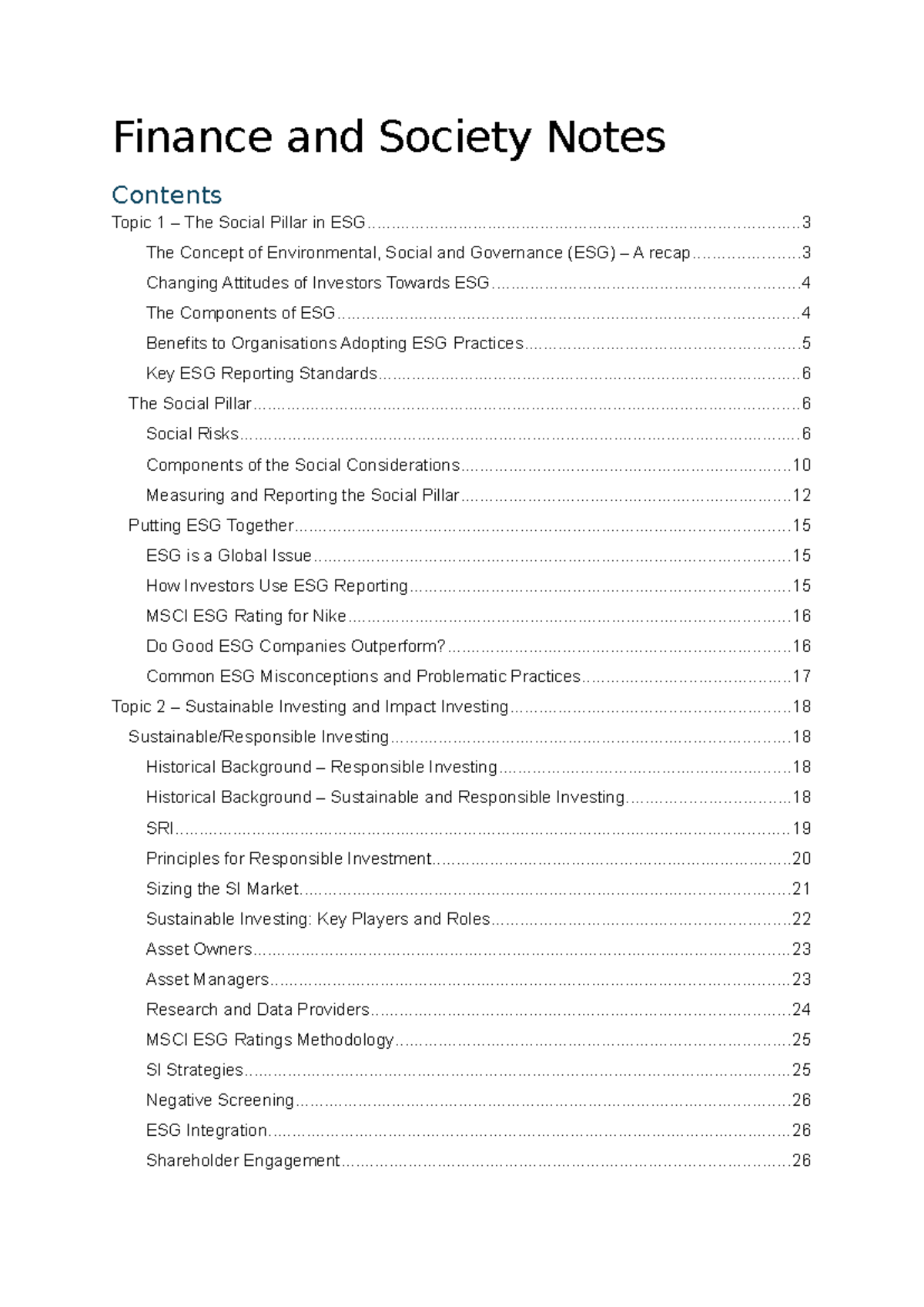 Finance and Society: ESG Insights and Sustainable Investing Notes - Studocu