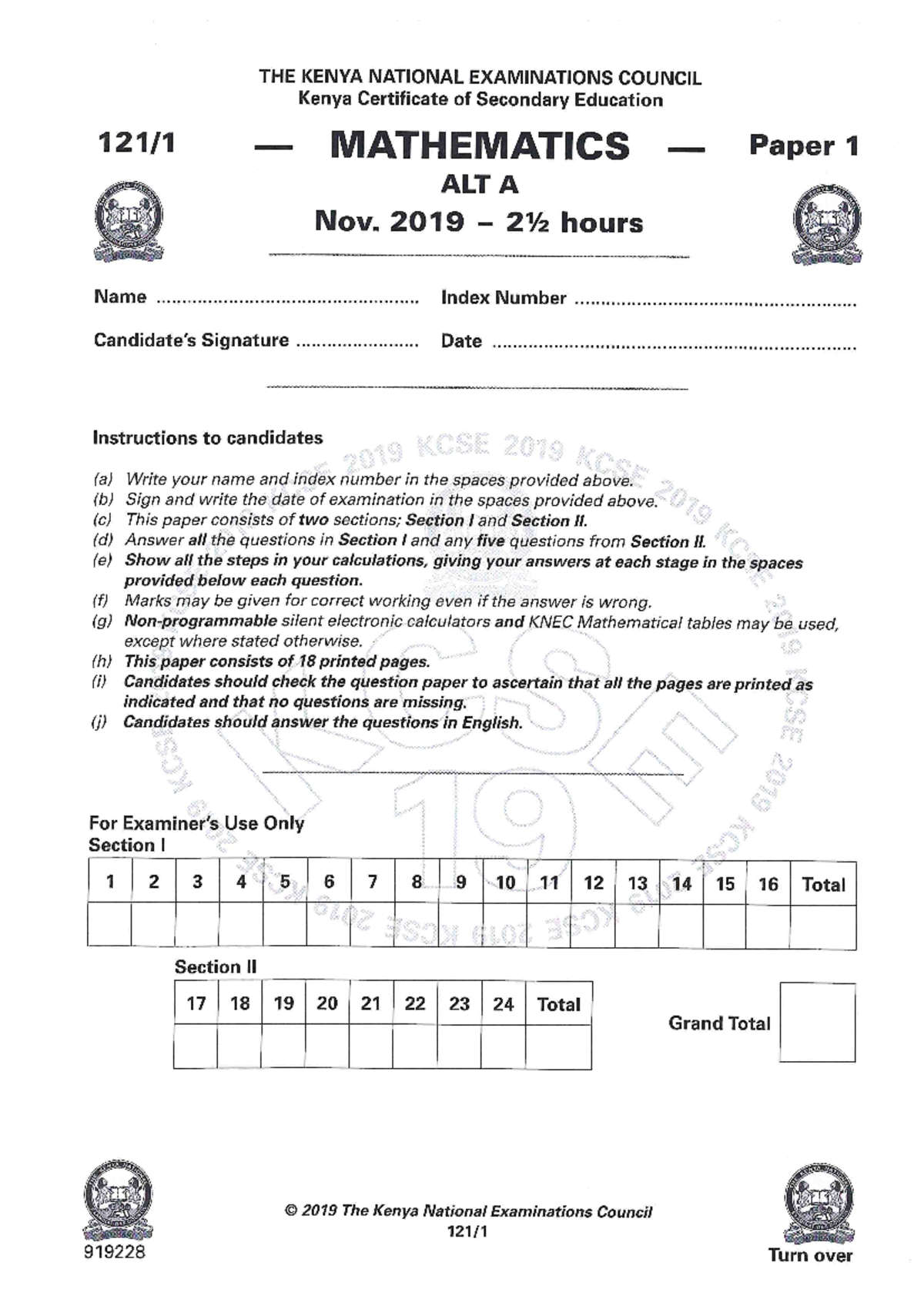2019 KCSE Maths Paper 1: Complete Review and Solutions - Studocu