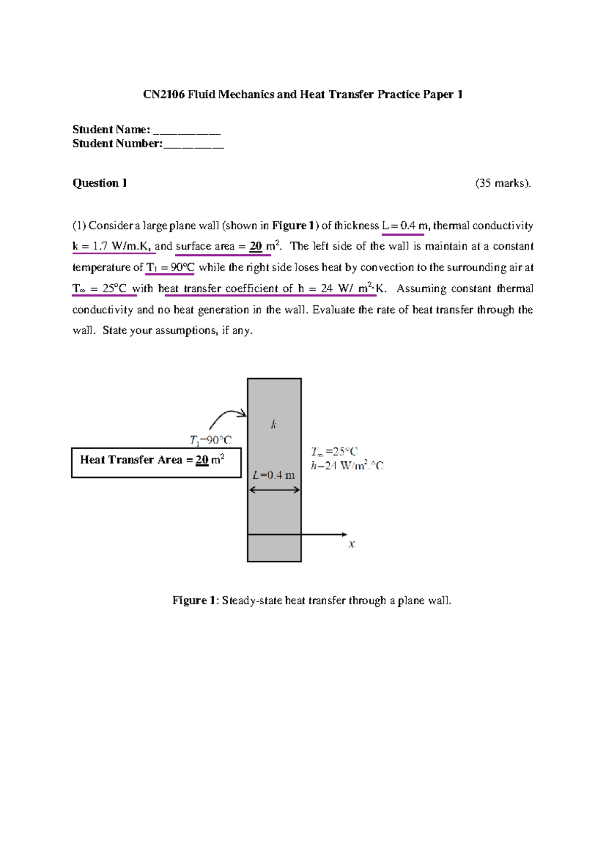 CN2106 Fluid Mechanics & Heat Transfer Practice Paper 1 Solutions - Studocu