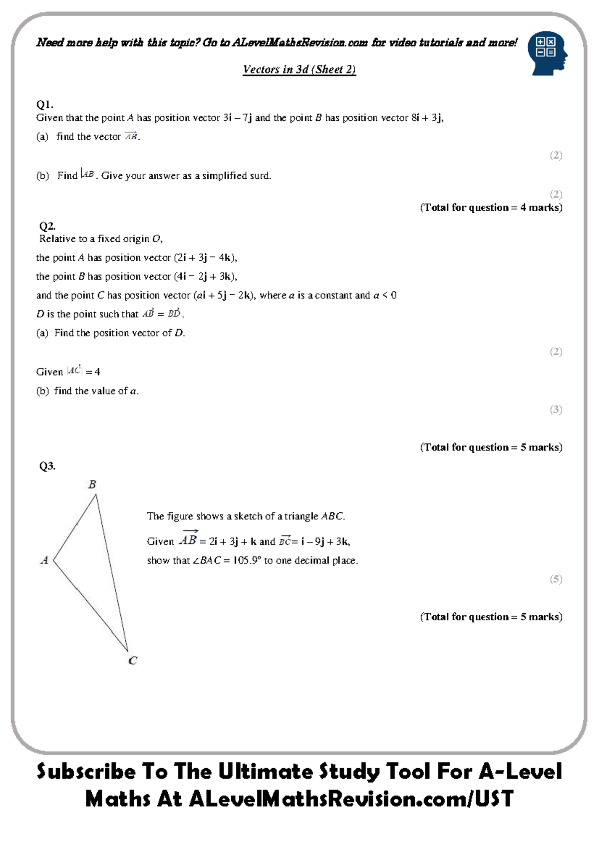 Y2 Pure Vectors in 3D - Practice Questions and Solutions - Studocu