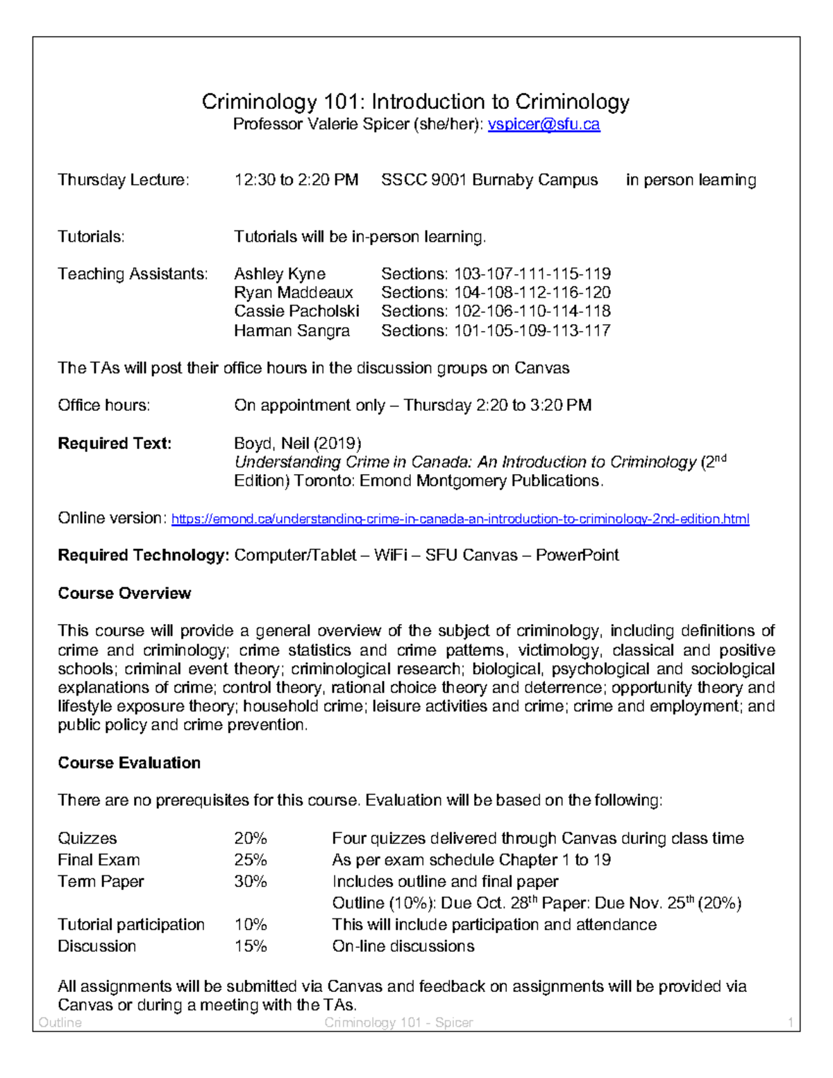 CRIM 101 - Course Syllabus and Overview for Introduction to Criminology ...