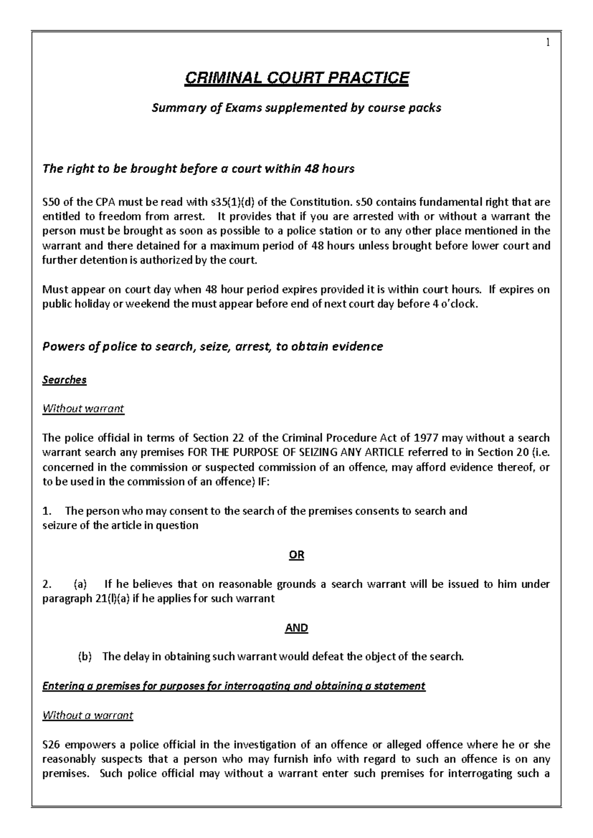 Criminal Court Practice Notes - Key Concepts and Legal Procedures - Studocu