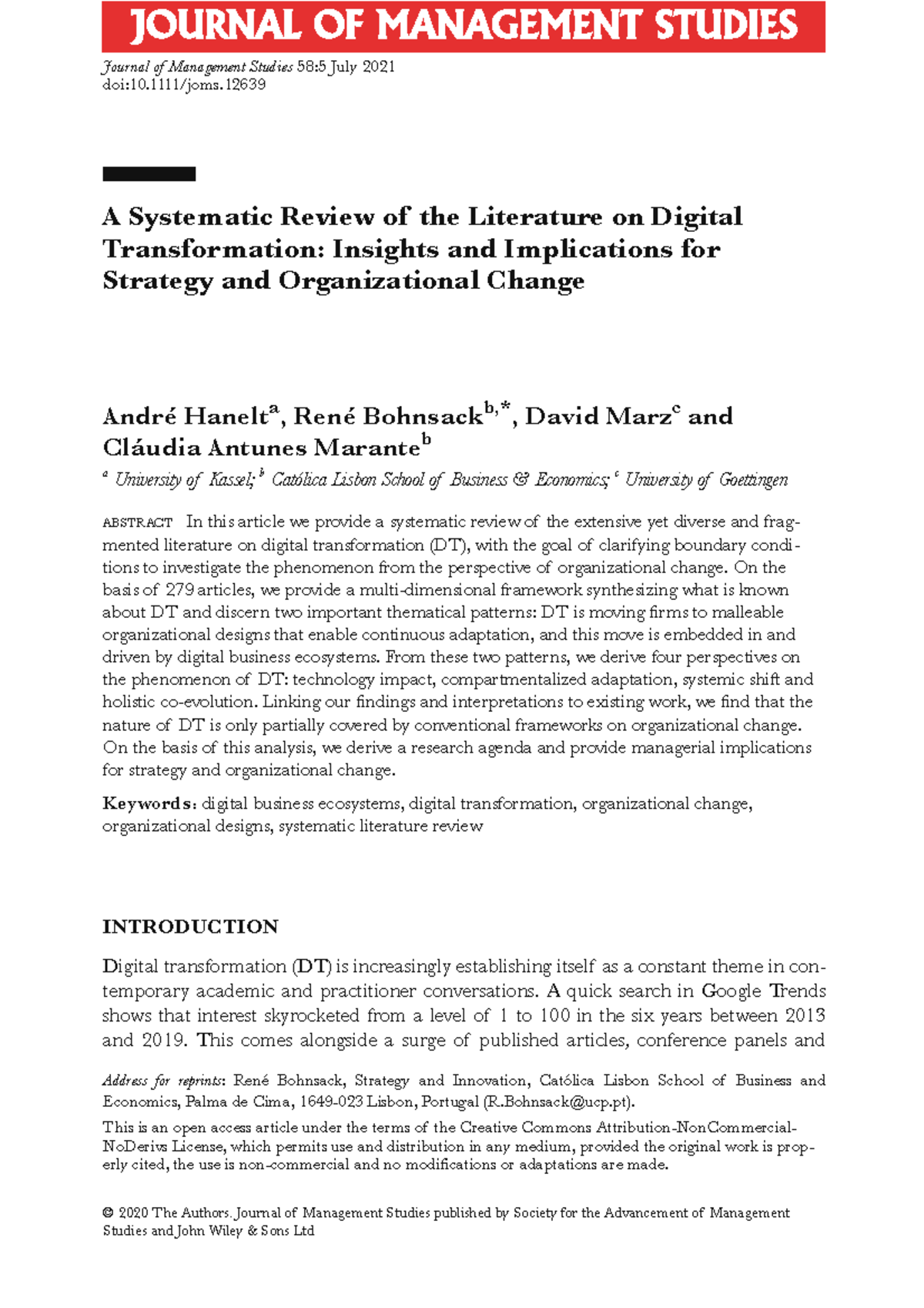 A Systematic Review of Digital Transformation: Insights for Strategy ...