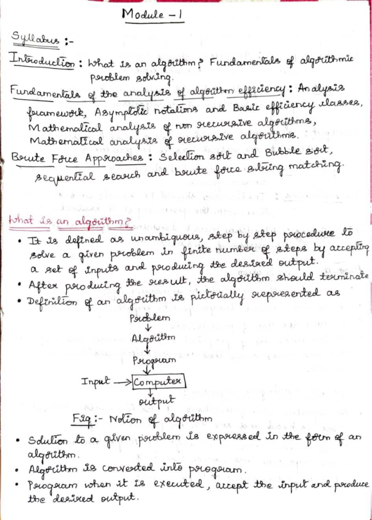 ADA - Module 1: Syllabus on Algorithm Fundamentals and Efficiency - Studocu