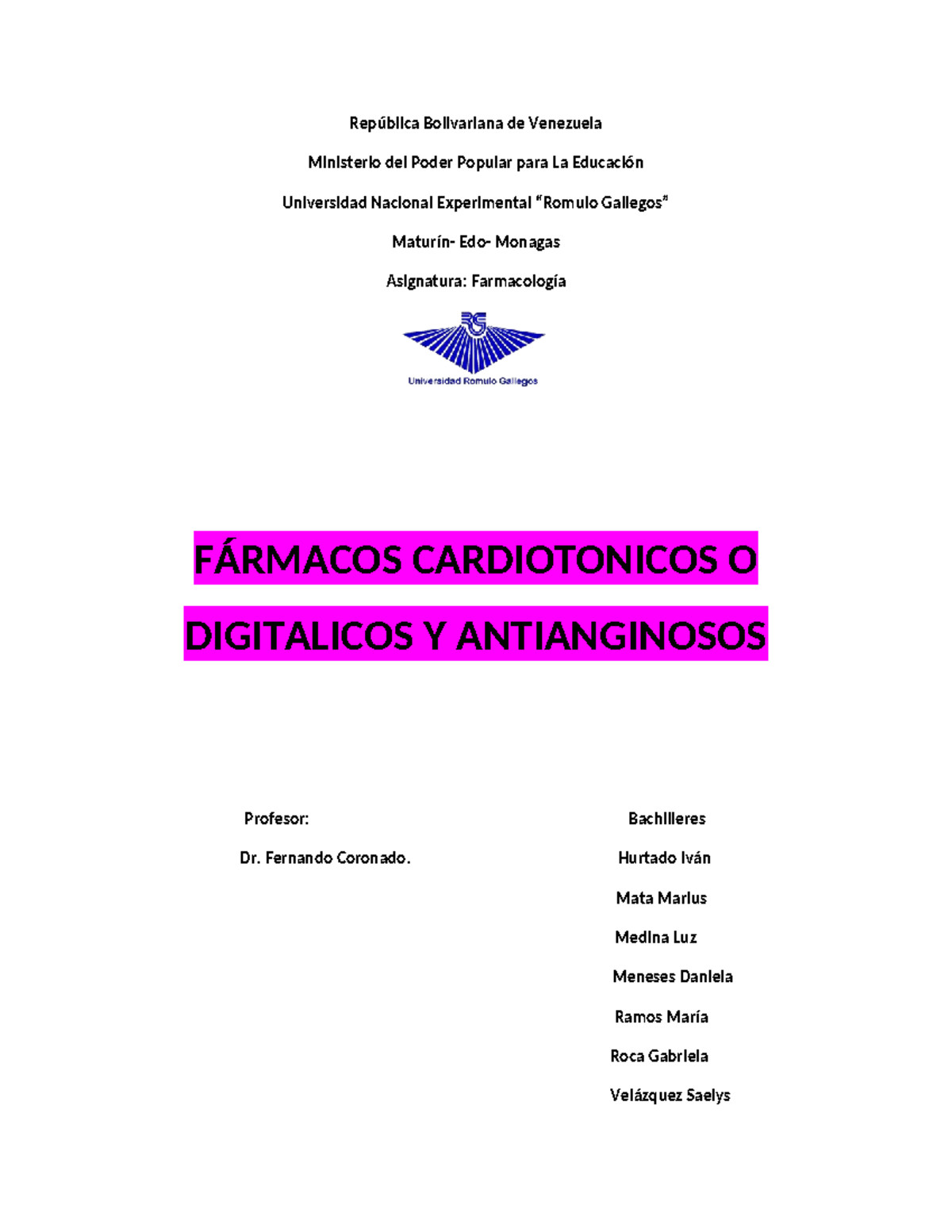 Fármacos Digitalicos y Antianginosos: Estudio de Cardiotonicos y ...