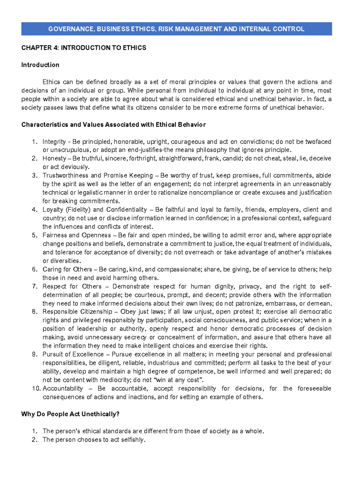 Chapter 4 - Ethics: Governance, Risk Management, & Internal Control ...
