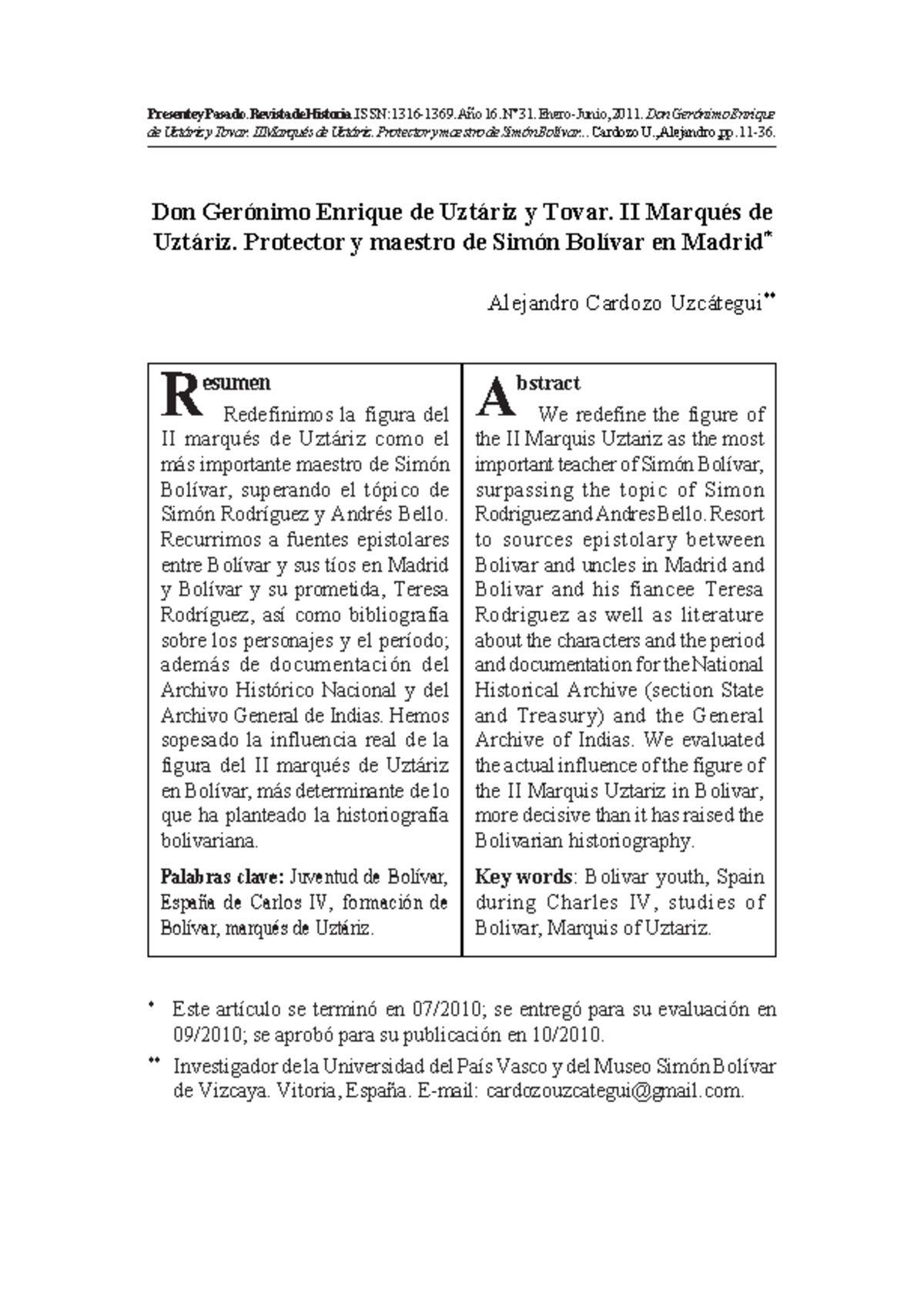 Revalorización del II Marqués de Uztáriz como Maestro de Bolívar - Document Preview