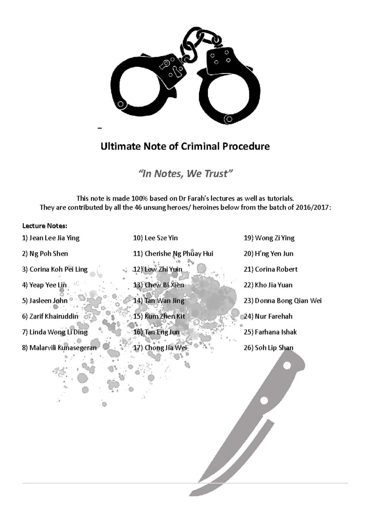 CPC 1 Criminal Procedure Ultimate Lecture and Tutorial Notes - Studocu