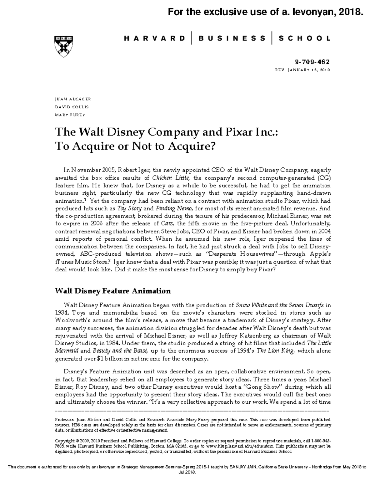 Strategic Management Case Study: Disney & Pixar Acquisition Dilemma ...