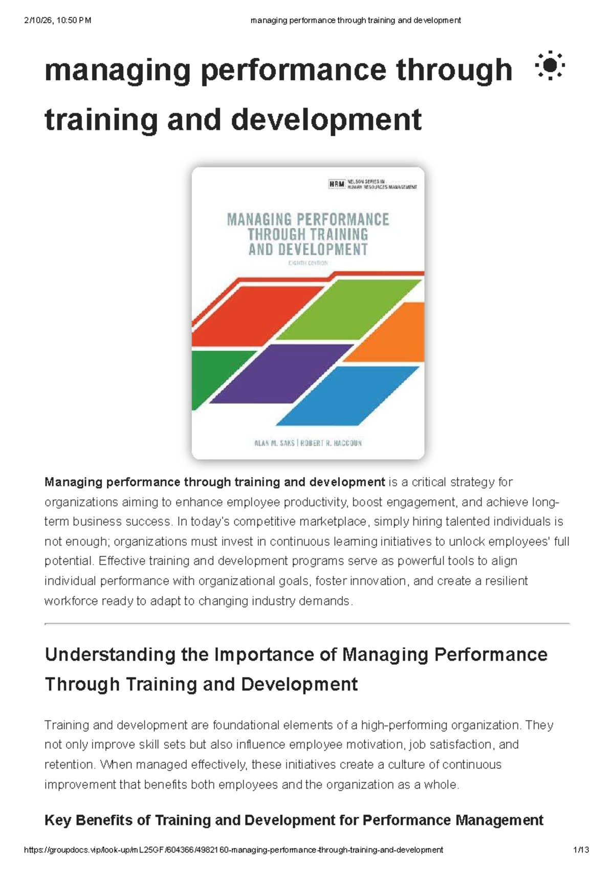 Managing Performance Through Training & Development: Strategies ...
