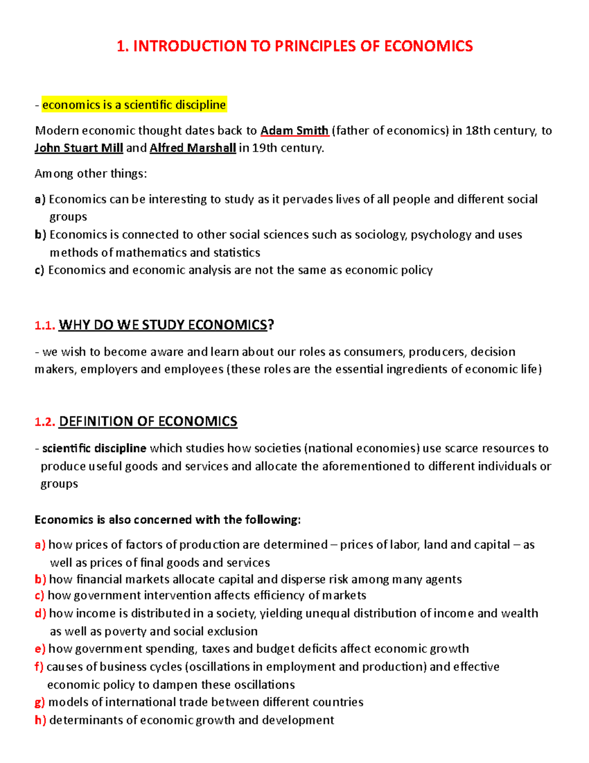 Midterm 1 - Principles of Economics - 1. INTRODUCTION TO PRINCIPLES OF ...