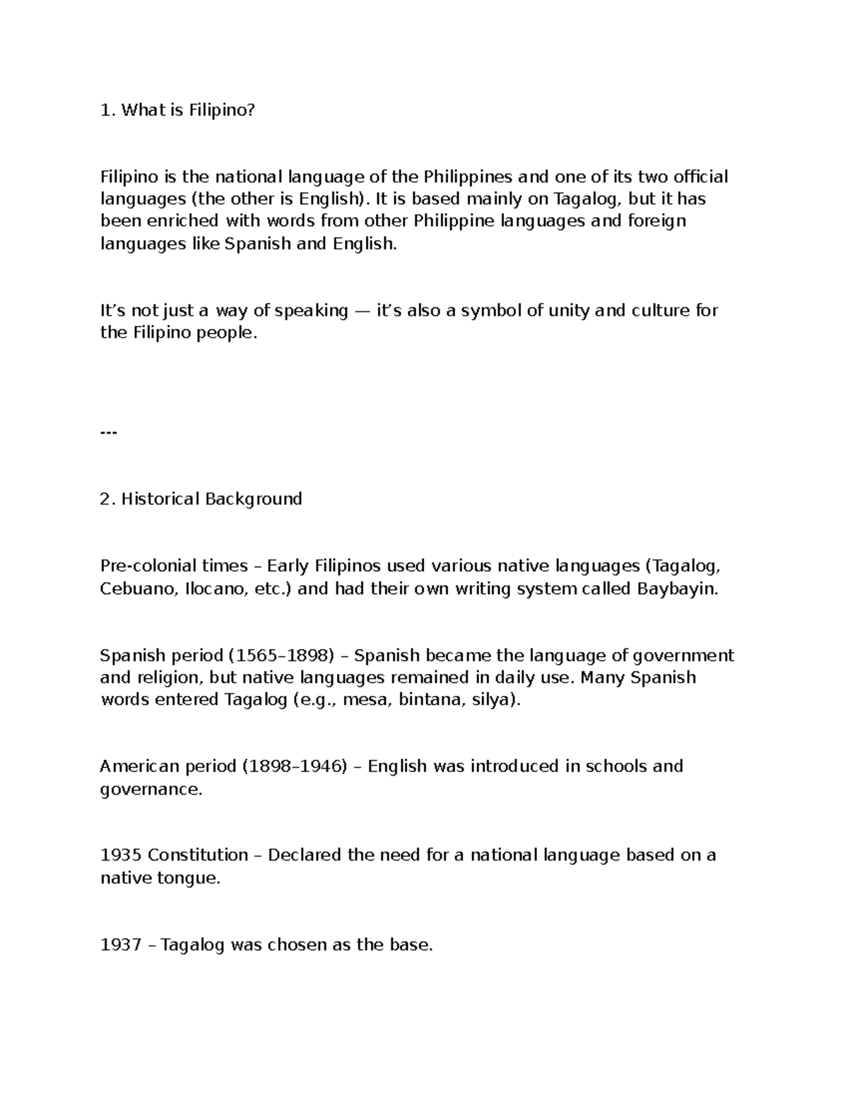 Filipino Language Overview: History, Importance, and Challenges - Studocu