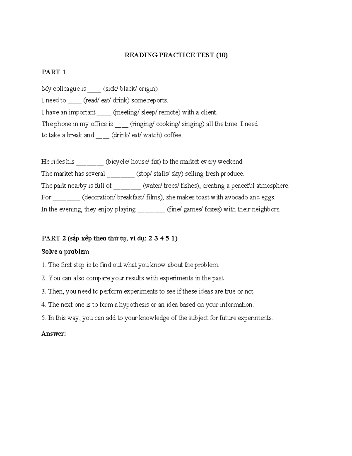 Reading Practice Test (10) - B1 Level - Studocu