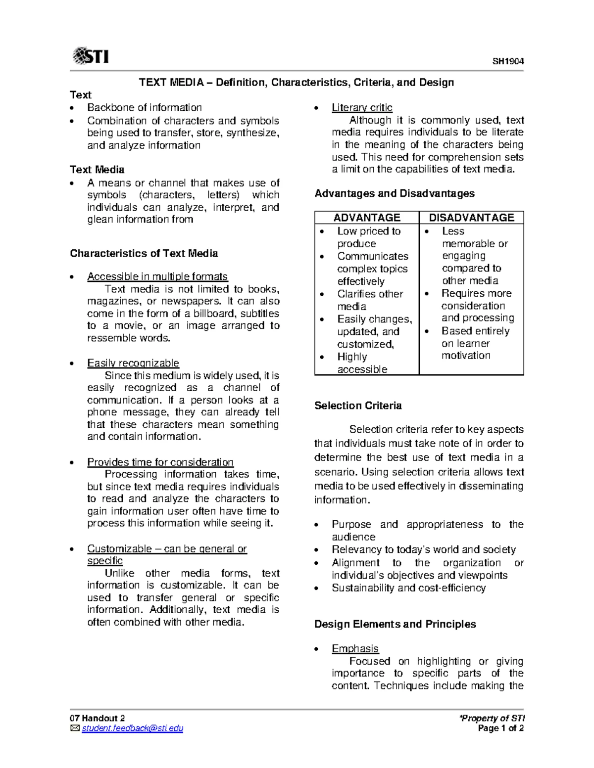 Visual Media: Definition, Characteristics, & Design Criteria - SH - Studocu