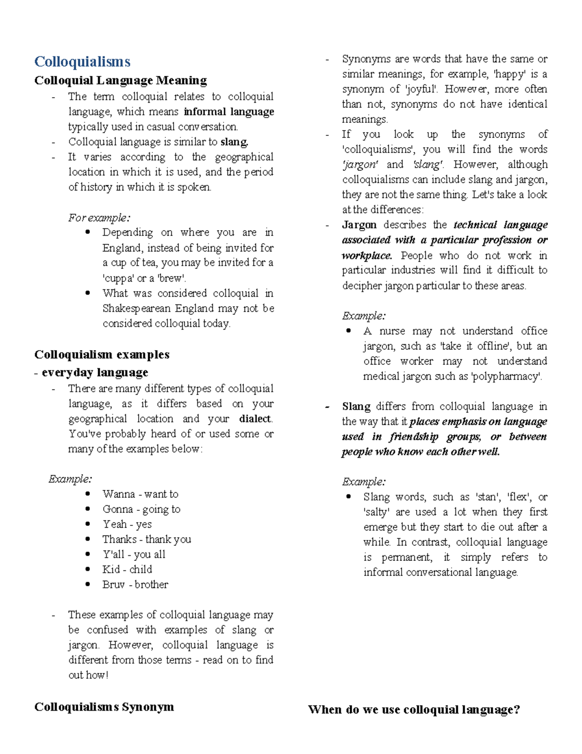 Colloquialisms-WPS Office - Colloquialisms Colloquial Language Meaning ...