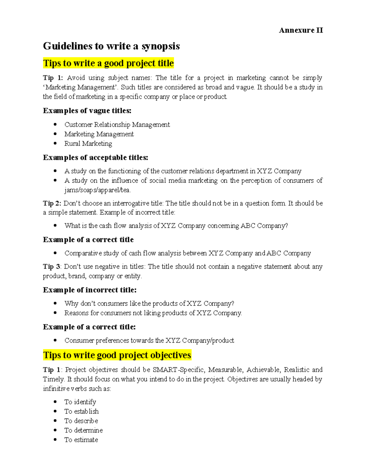 Synopsis Registration - Annexure II Guidelines to write a synopsis Tips ...