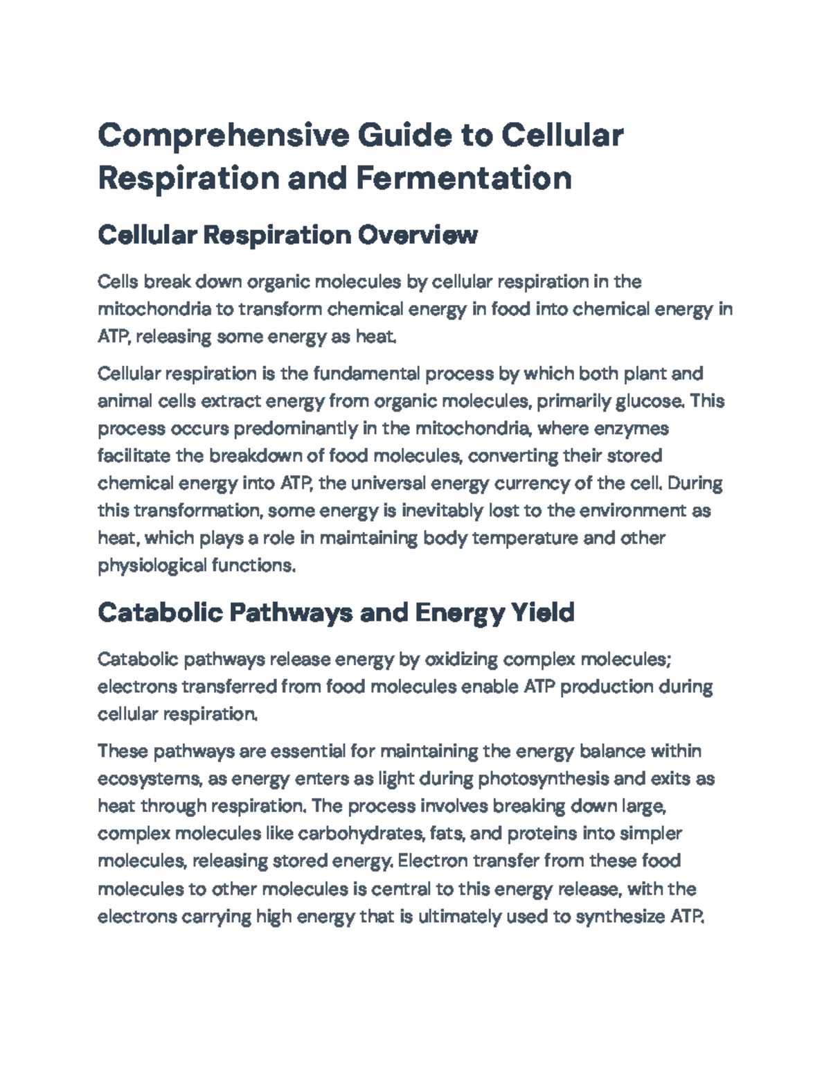 Comprehensive Overview of Cellular Respiration & Fermentation (BIO101 ...
