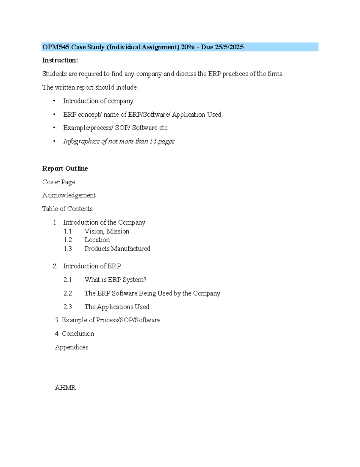 Case Study Individual Assignment ERP - OPM545 Case Study (Individual ...