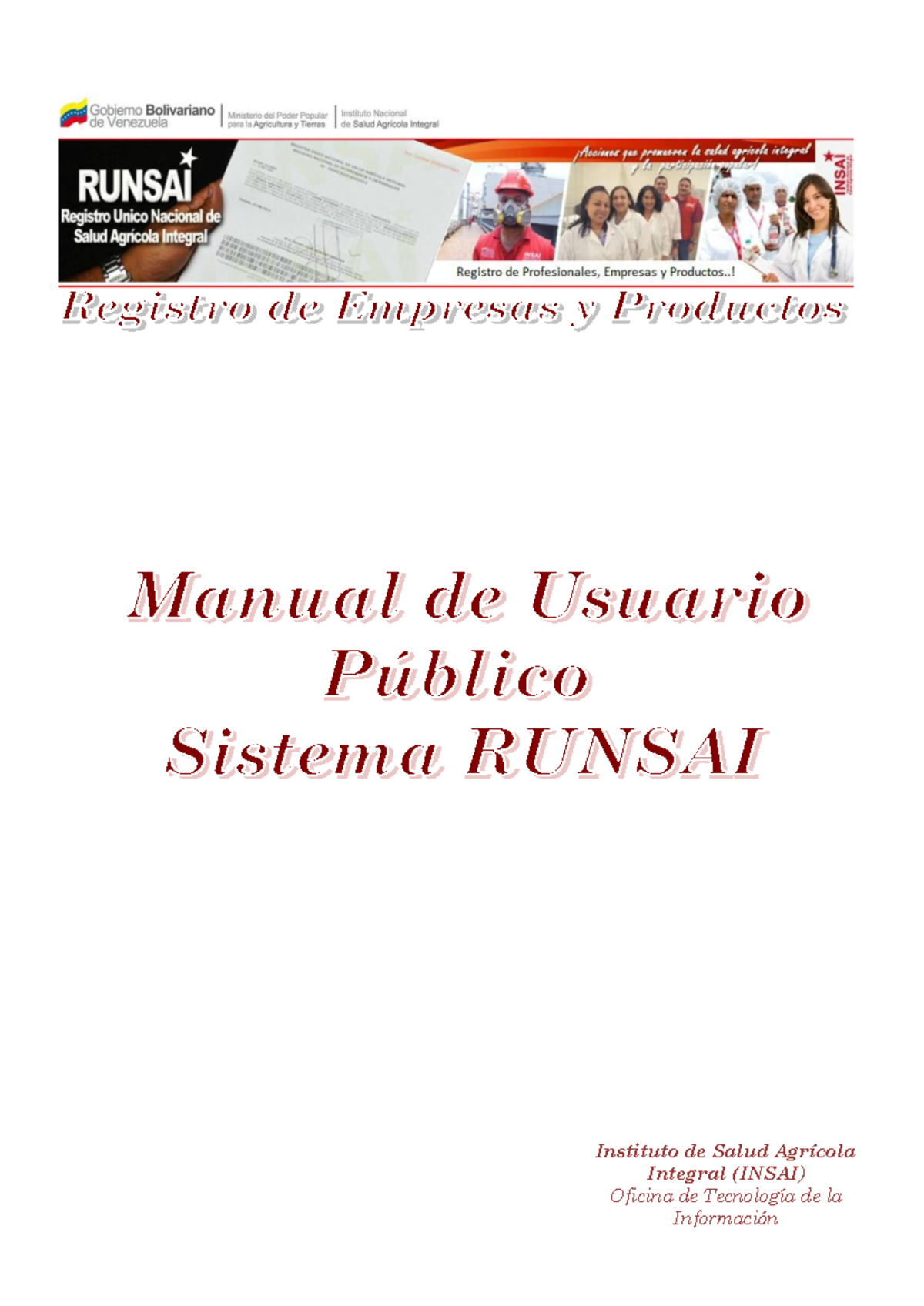 Manual RUNSAI: Registros de Empresas y Productos para INSAI - Studocu