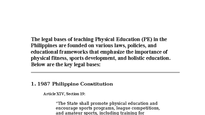 Legal Bases for Teaching PE in the Philippines: Laws & Policies - Studocu