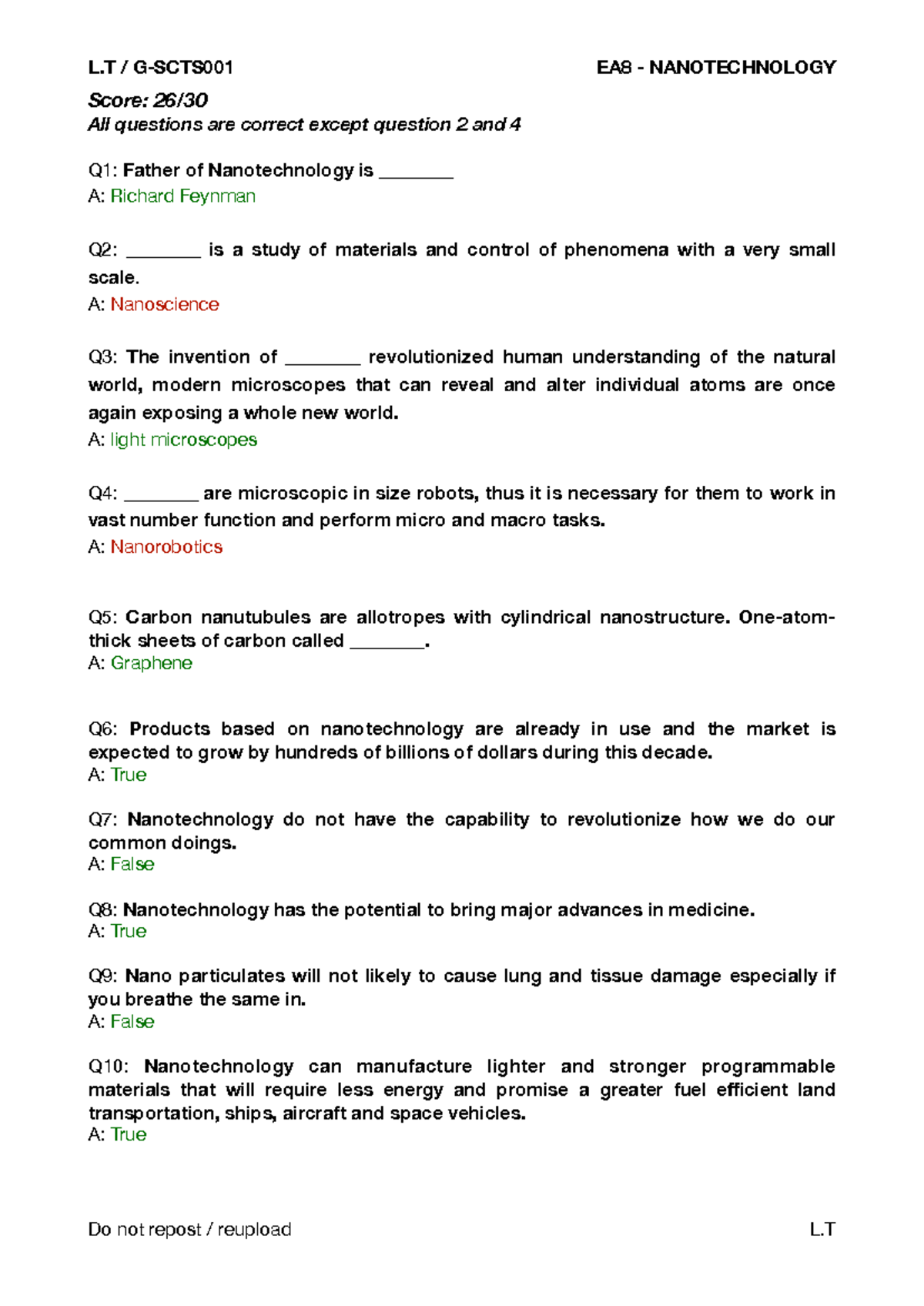 STS - EA8 Final Exam Review: Nanotechnology Insights - Studocu