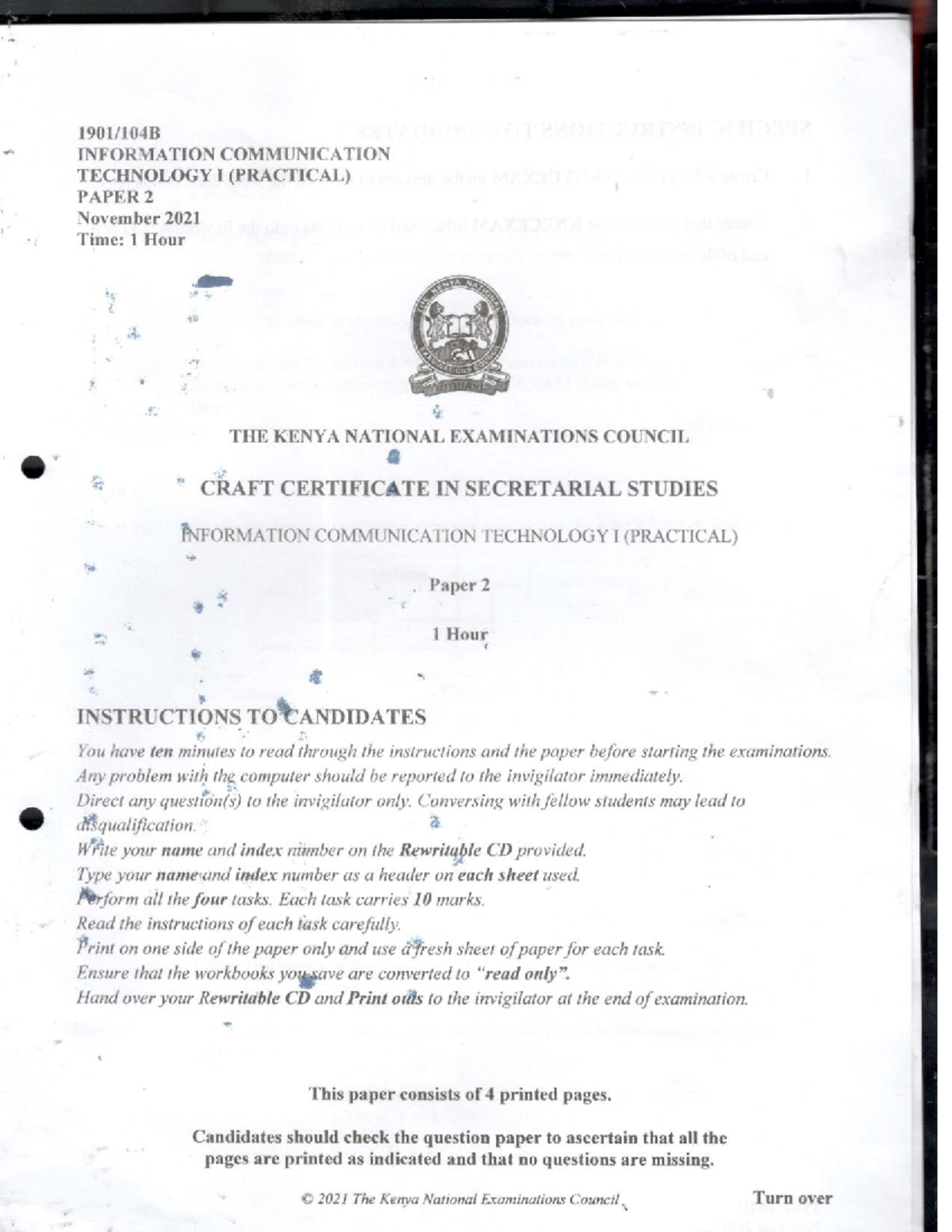 ICT I (Practical) Paper 2 - November 2021 Exam Instructions - Studocu