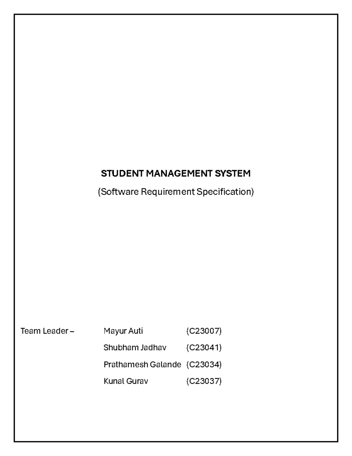 SRS Document for SMS (C23007) - Student Management System Specification ...