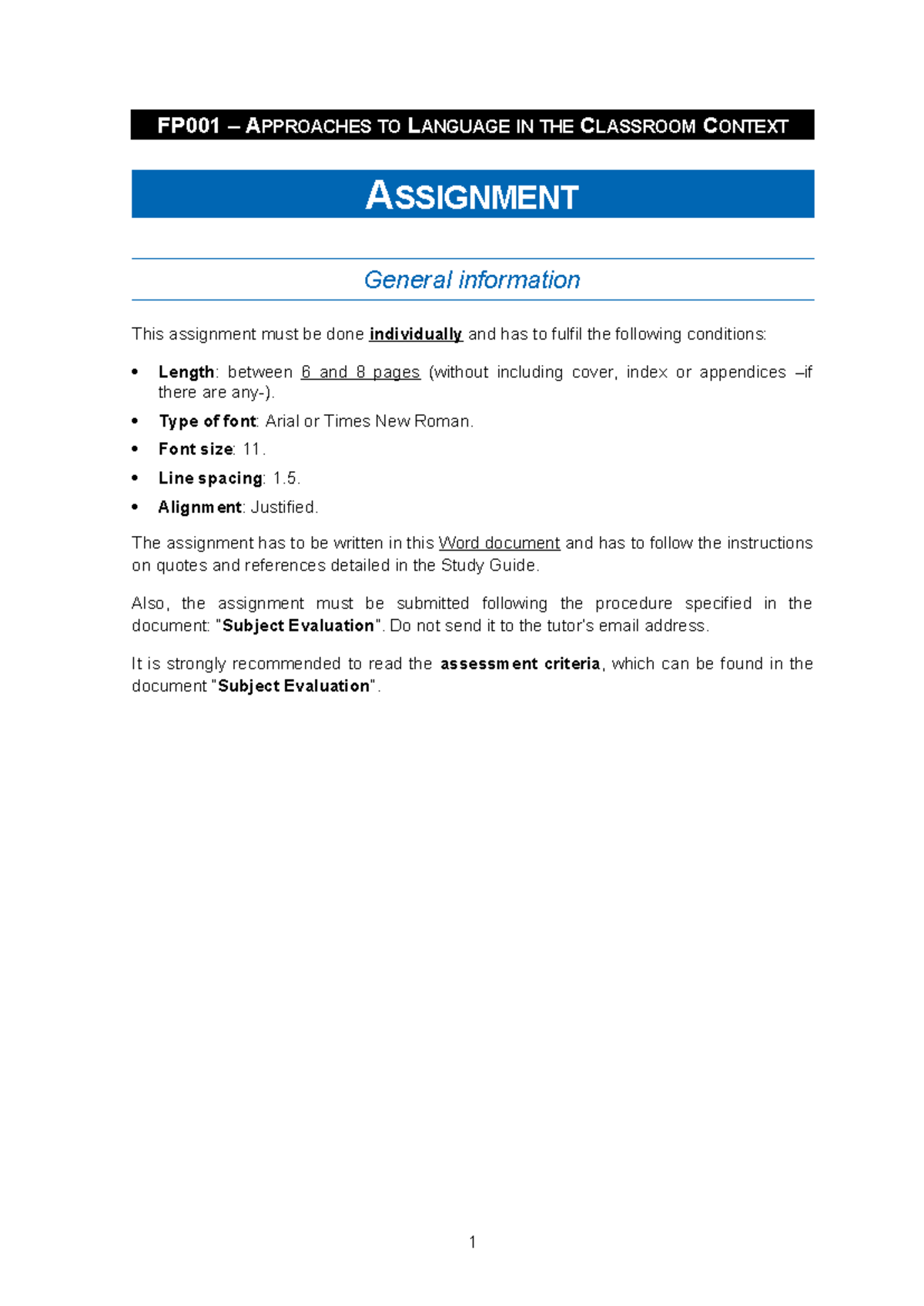 FP001 ASSIGNMENT: LANGUAGE APPROACHES IN CLASSROOM CONTEXT - Studocu